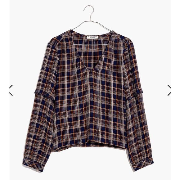 Madewell size medium gently worn Plaid V-Neck Ruffle Top - Picture 10 of 10